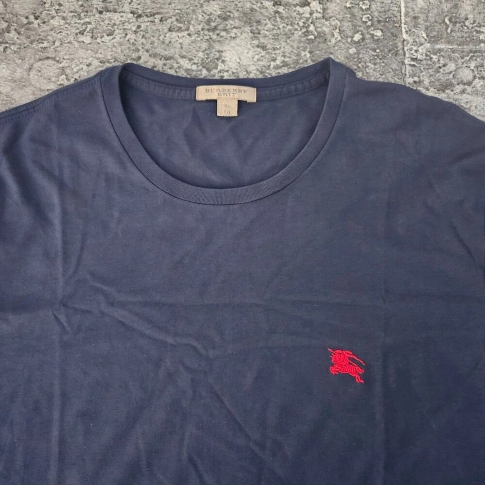 Burberry Men Tee Blue Cotton Crew Neck Short Sleeve T Shirt Size XL Authentic - Picture 5 of 12